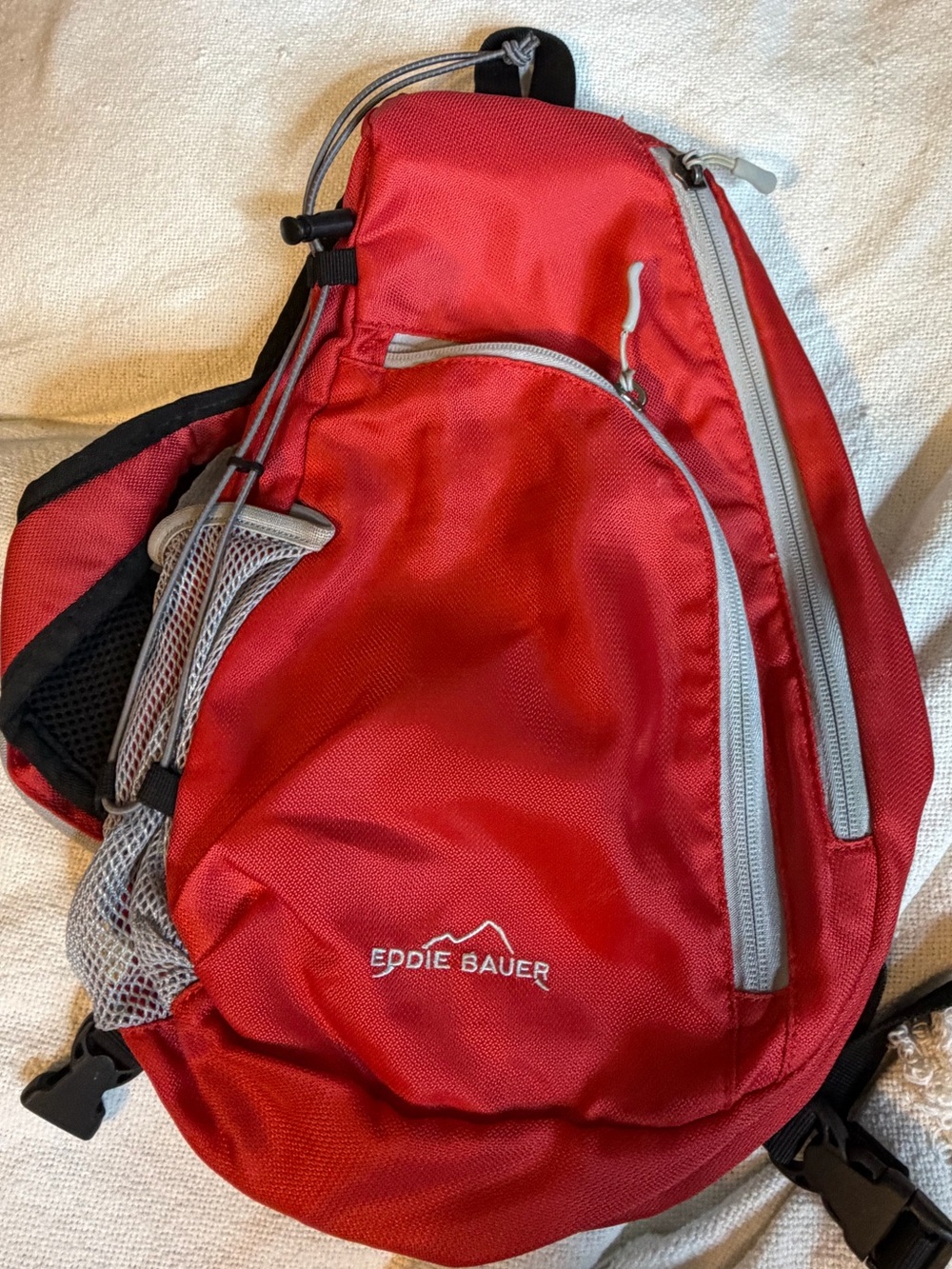 Eddie Bauer Red Sling Backpack with Gray Accents